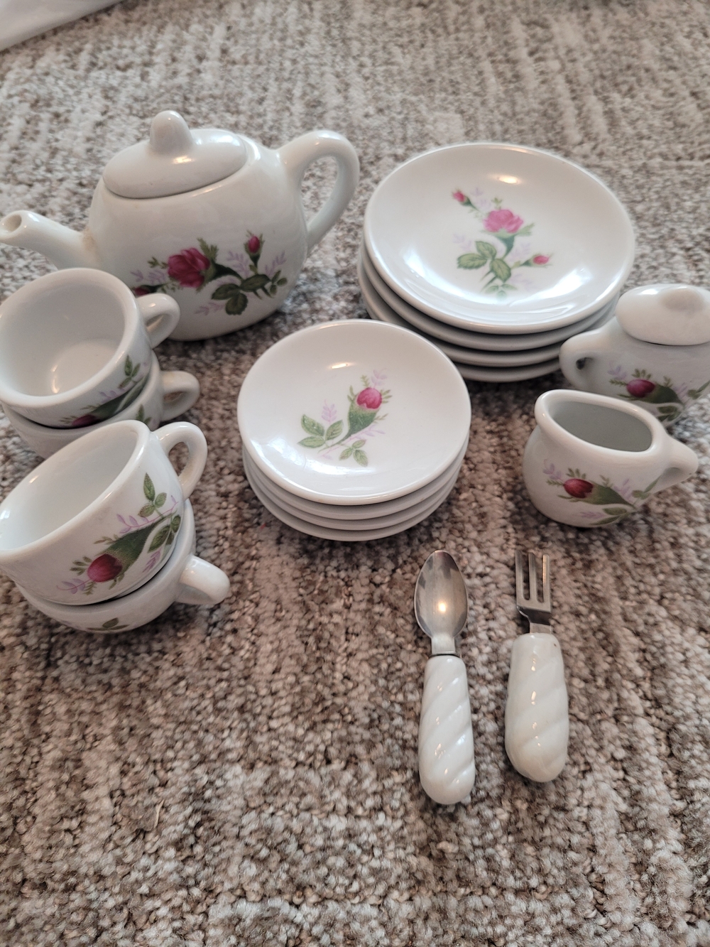 Porcelain Mini Tea Set with Pink Rose Motif